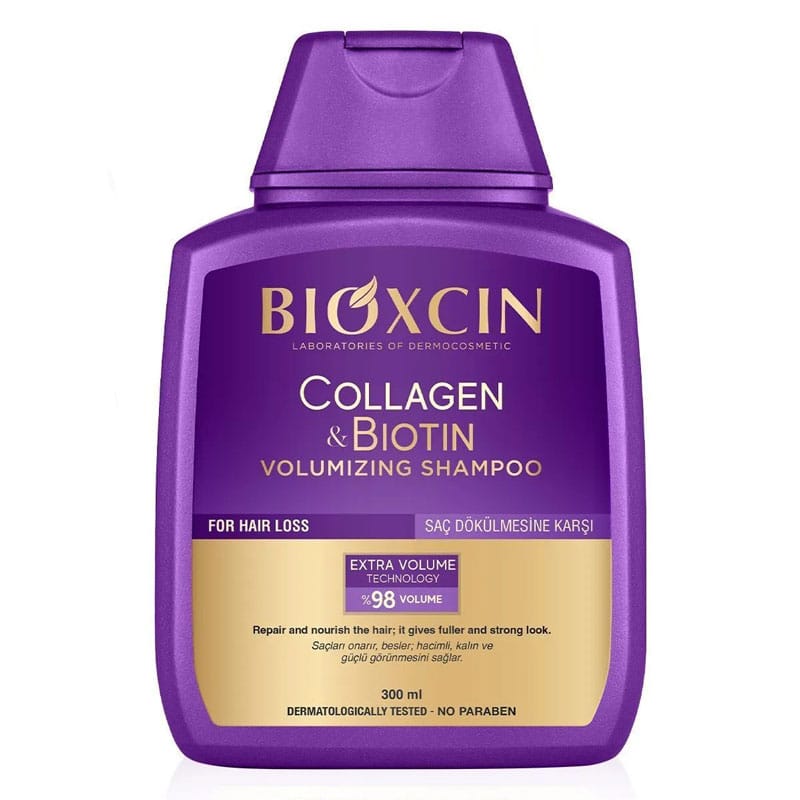 شامپو گیاهی حجم دهنده و ضد ریزش مو بیوکسین BIOXCIN مدل Collagen & Biotin(300 میل)